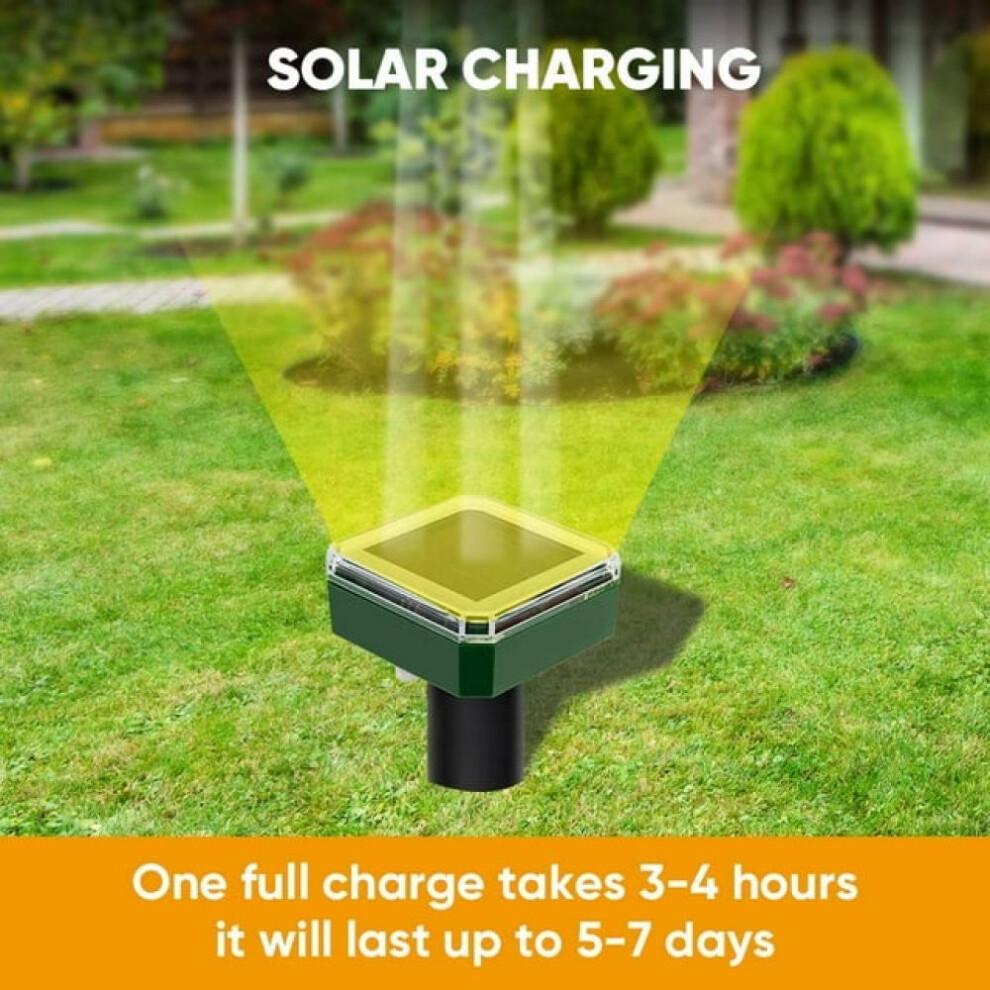 Burrowing Rodents Deterrent Stakes, Rechargeable Solar Panel Powered Animal Repellent Outdoor with Waterproof Ultrasonic Pest Repeller Function,