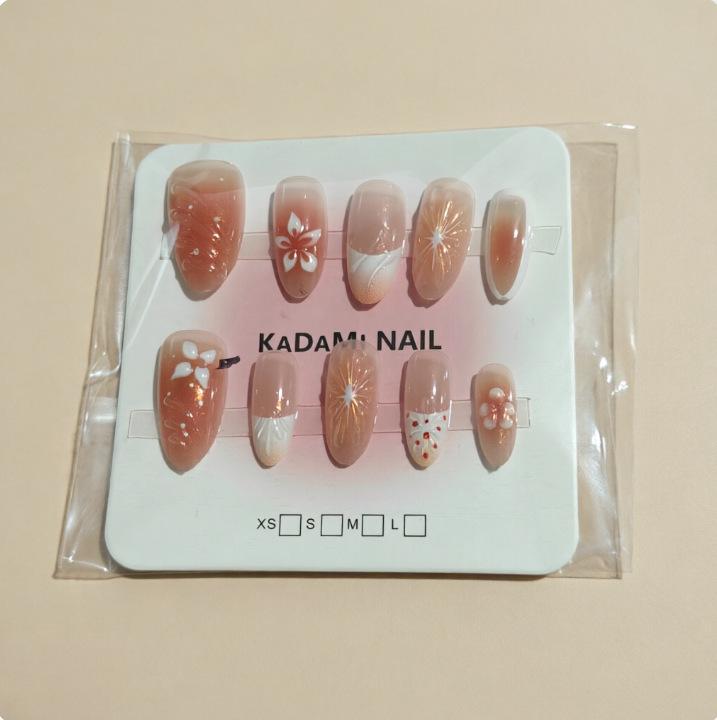 Summer Fresh Orange Soda Embossed Floral Gradient Nail Stickers - Pure Desire Style, High-End Feel