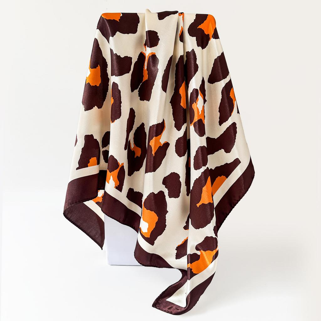 Women’s Scarf: Leopard-print, Faux Silk, European-style, High-end Print, Head-wrapping Satin, Large Scarf