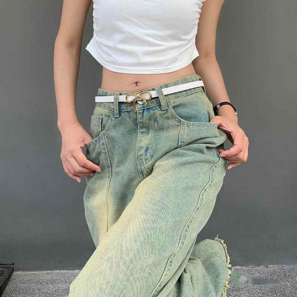 Waist Belt PU Leather Waistband Bowknot Buckle Thin Belt Simple Bow Belt  Daily