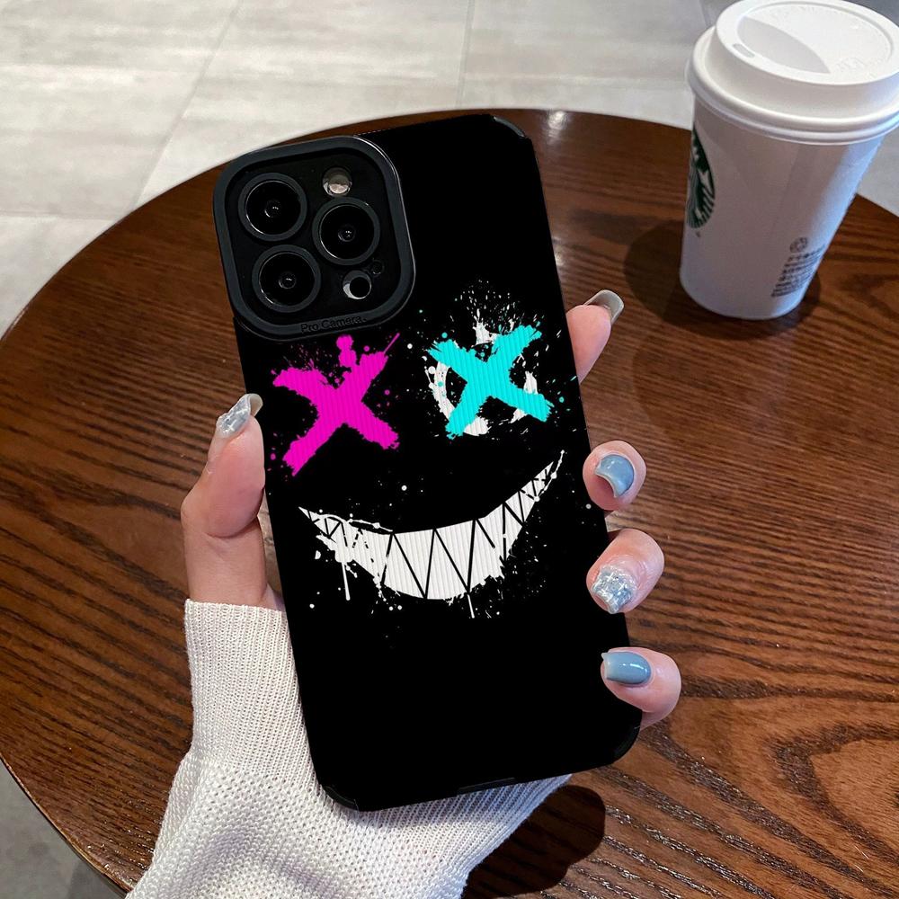 

INS Devil Smiling Silicone Phone Case For iPhone 17 Air 14 13 11 16 15 Pro Max Plus 12 Mini Soft Leather Shockproof Full Cover For iPhone 11 Pro