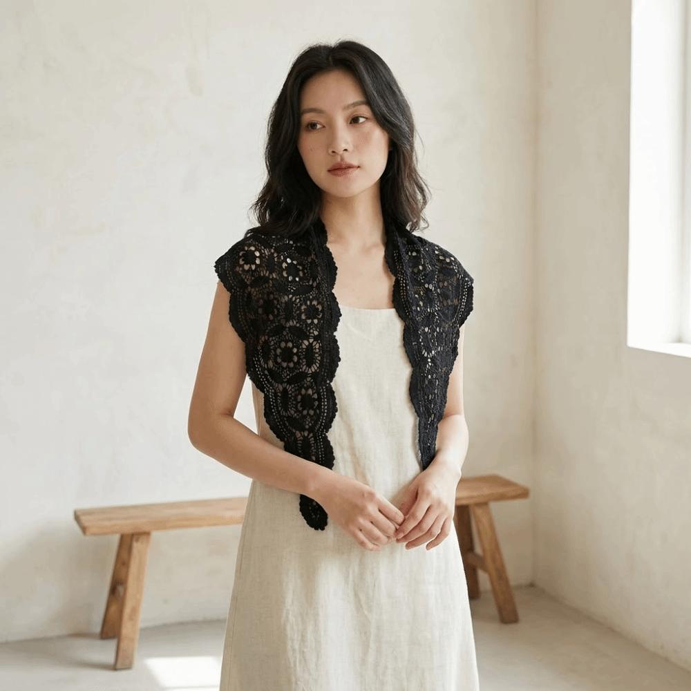 Ethnic Style Knitted Triangle Scarf White Fart Curtain All-match Crochet Flower Scarves Female