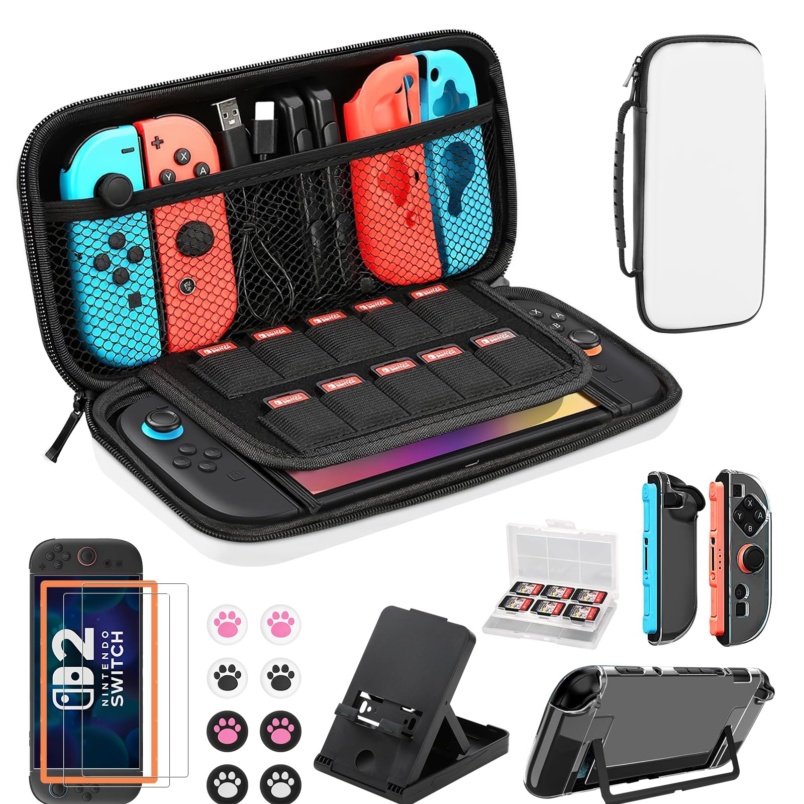 

Switch 2 Case in Set Nintendo Switch 2 Storage Bag Film Cover Game Card Storage Case Stand Stick Dock Compatible Full Protection Large Capacity белый