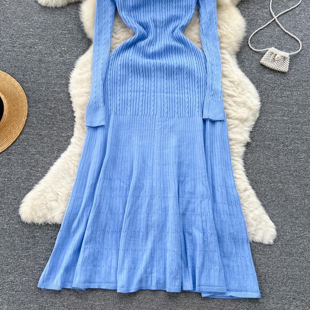 Autumn Winter Wear Embroidery Letter Knitted Sweater Dress Women Polo Single Breasted Designer Temperament Long Dresses