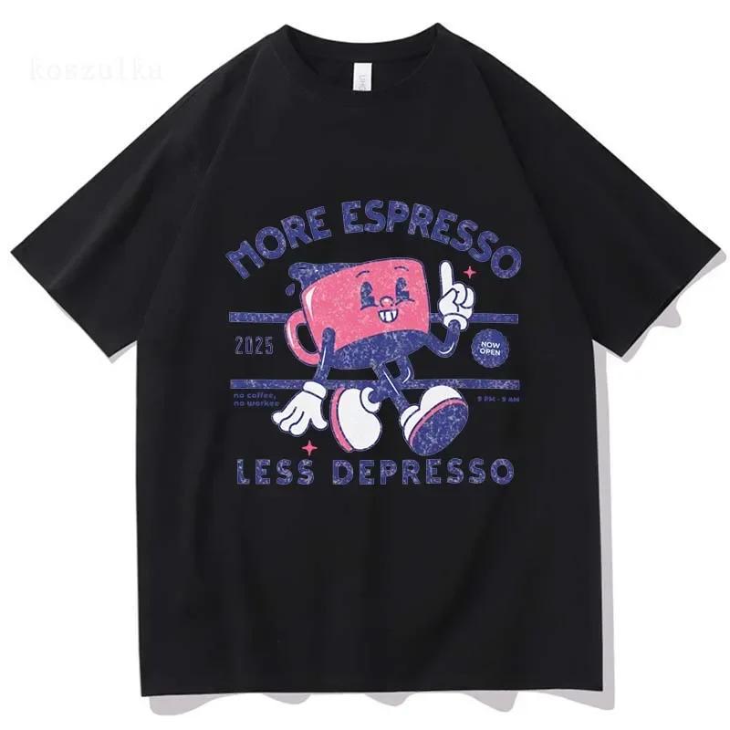 More Espresso Less Depresso T Shirt Women Harajuku Vintage Graphic Tshirt Unisex Summer Trend Tops Retro Tee Shirts