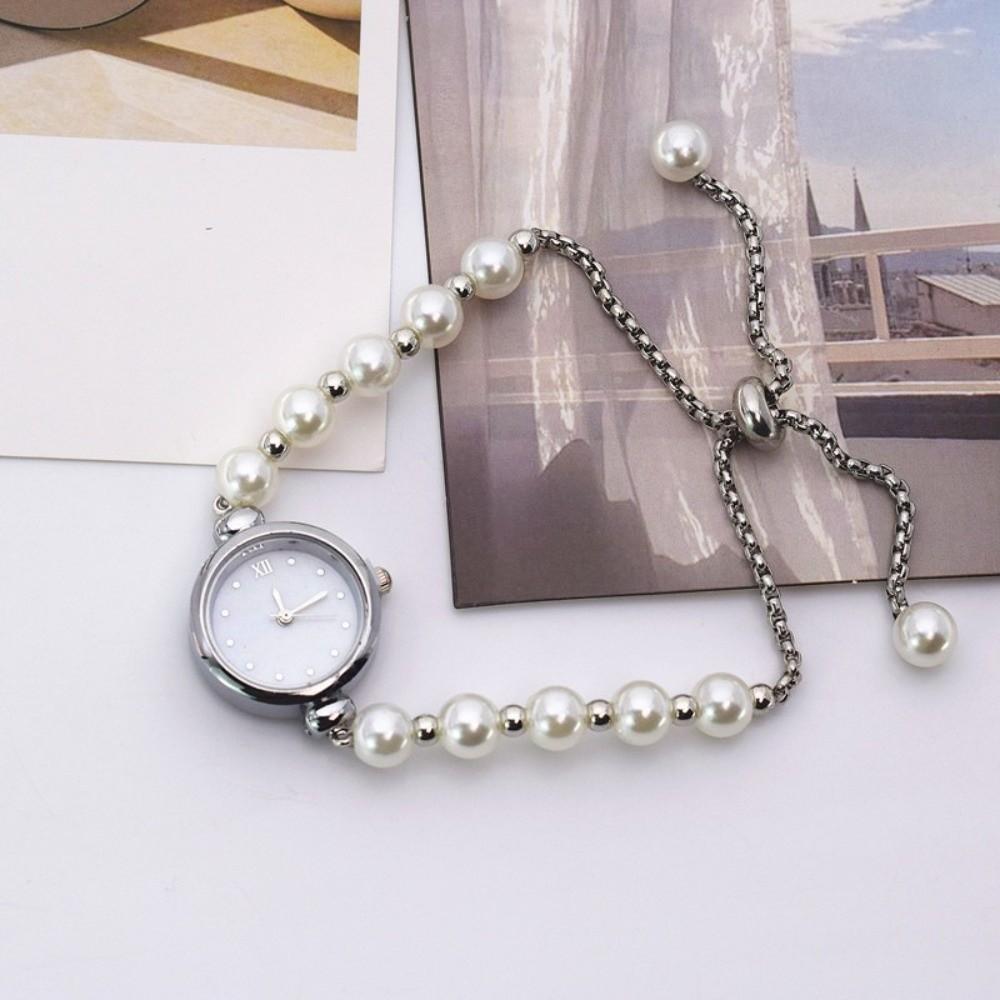 Round Dial Pearl Bracelet Watch Adjustable Drawstring Chain Small Dial Watch Gift