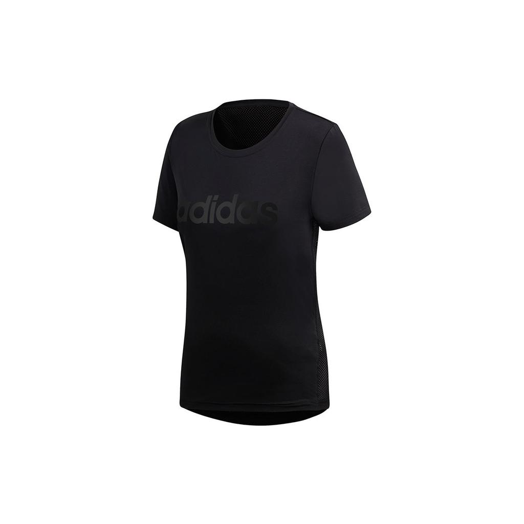 Adidas Womens D2M Lo Tee Mesh Panel Training Short Sleeve T-Shirt Women Tops Black DS8724