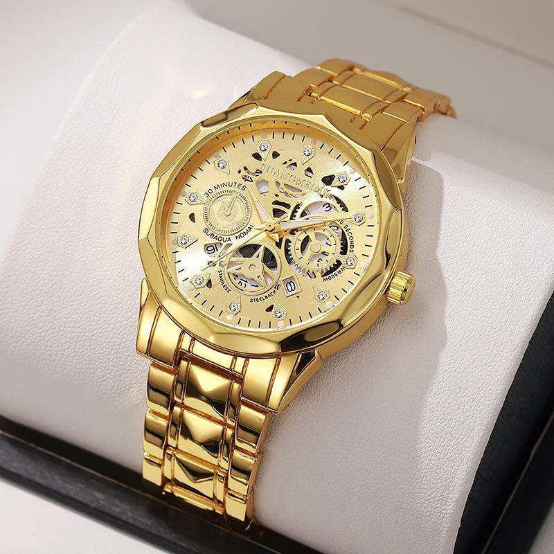 Brand trend fashion waterproof luminous business automatic quartz relief hollow men's watch