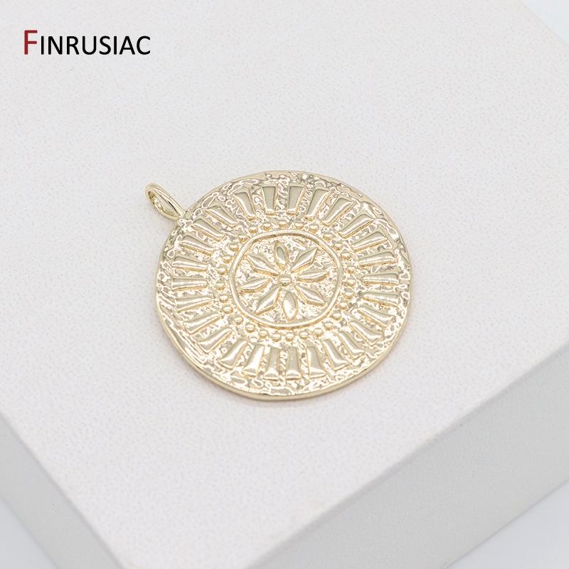 

14K Gold Plated Brass Round Chrysanthemum Pattern Charms Pendants For Necklace Making DIY Jewelry Accessories Findings