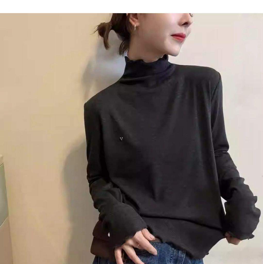 Stylish French Stand Collar Women's Long-Sleeve T-Shirt - Autumn/Winter Casual Wear