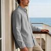 New Spring/Autumn Linen Long-Sleeved Men's Shirt Casual Beach Holiday Stand-Up Collar Commuter Shirt