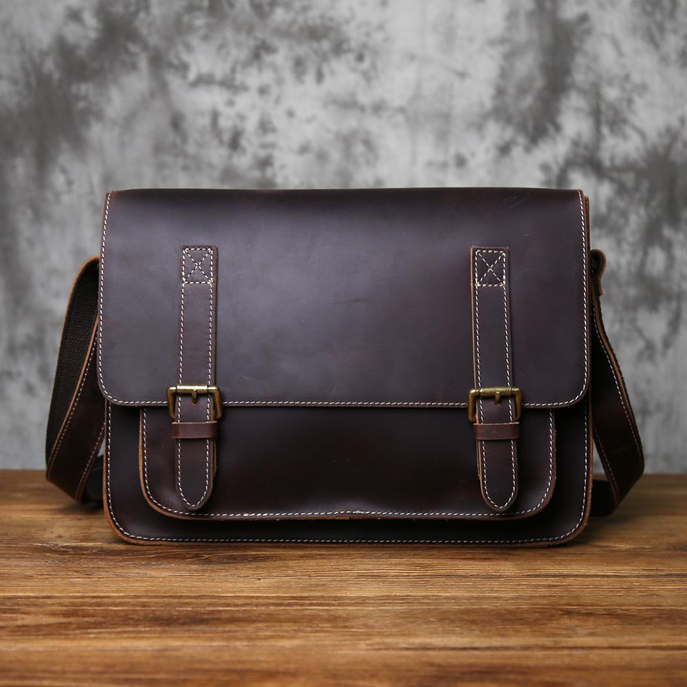 

NZPJ Vintage Genuine Leather Men s Shoulder Bag Casual Crazy Horse Leather Crossbody Bag Top-Grain Cowhide Tablet Case темно-коричневого
