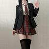 [Sivrusn] Uniforme Blazer Gonna Pieghettata Cravatta a Quadri Spilla Set Uniforme Scolastica Finta Uniforme JK Ragazza del Liceo Cosplay