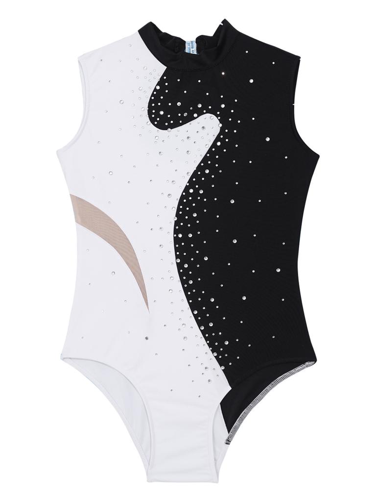 Tanzkostüm für Kinder, Eiskunstlaufkostüm, ärmellos, runder Ausschnitt, Tanzbekleidung, sportliche Gymnastik, Ballettanzug, Body