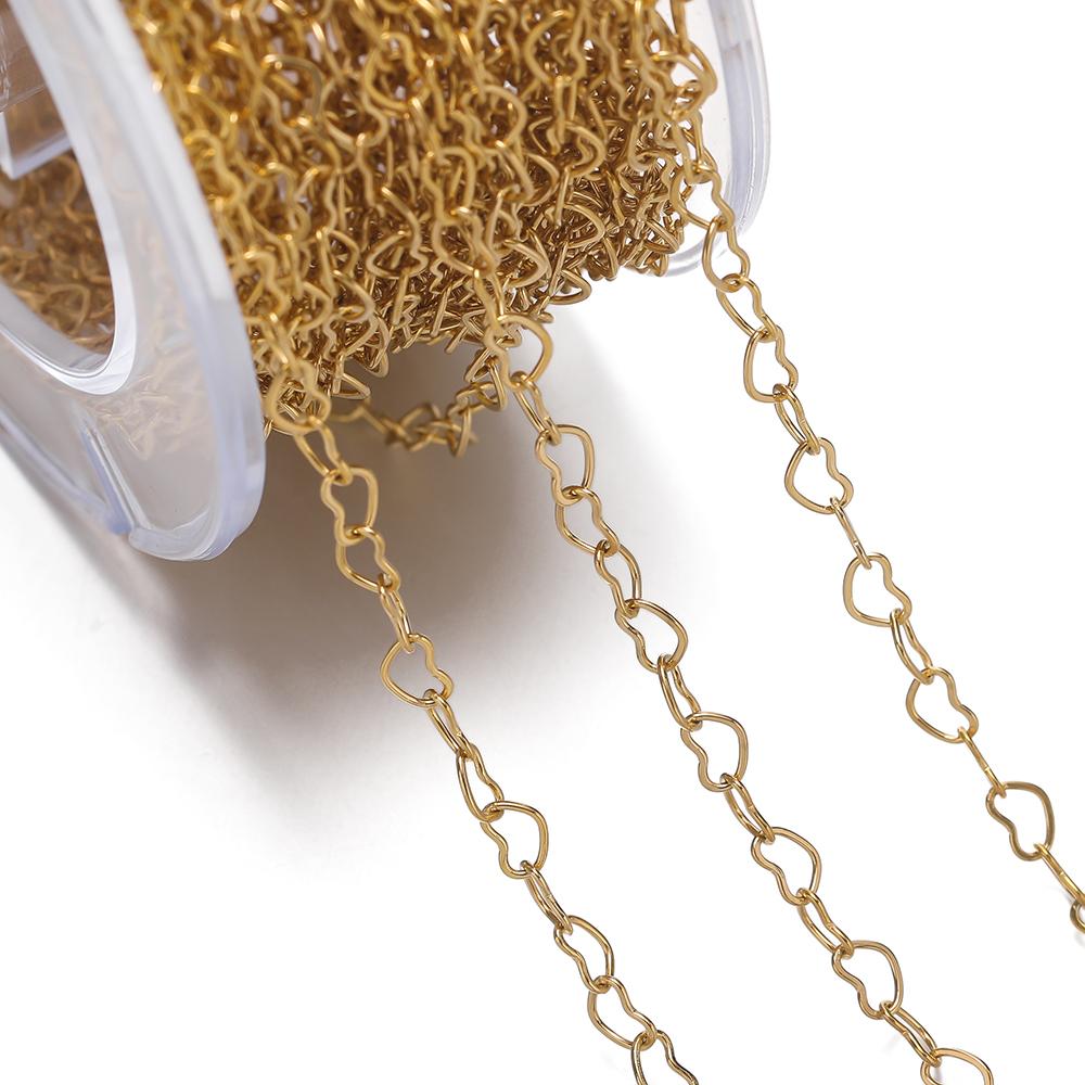 1m/39.37in Stainless Steel Hollow Peach Heart Chain Golden Chains for DIY Bracelet Necklace Waist Chain Jewelry Making Supplies
