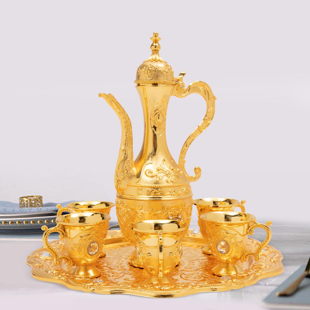 Vintage Turkish Coffee Pot Set with 6 Cups and Tray Gorgeous Tea Set Birthday Gift Home Decor Kitchen Accessories Barista Tools
