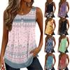 Women's Fashion Casual Retro Floral V-neck Decorated Buttoned Ruffled Sleeveless Vest T-shirt Top
