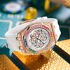 ONOLA Montre Homme Automatique Mécanique Fashion Diamants Arc-en-ciel Bracelet Silicone Étanche