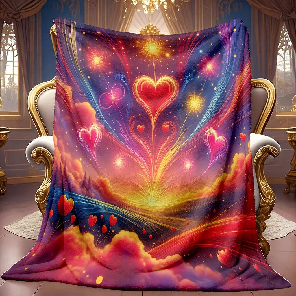 A Cozy, Dreamy Starry Sky Heart-Themed Fleece Blanket with Soft, High-Definition Digital Printing. It'S a Cooling Blanket Suitable for Year-Round Use!