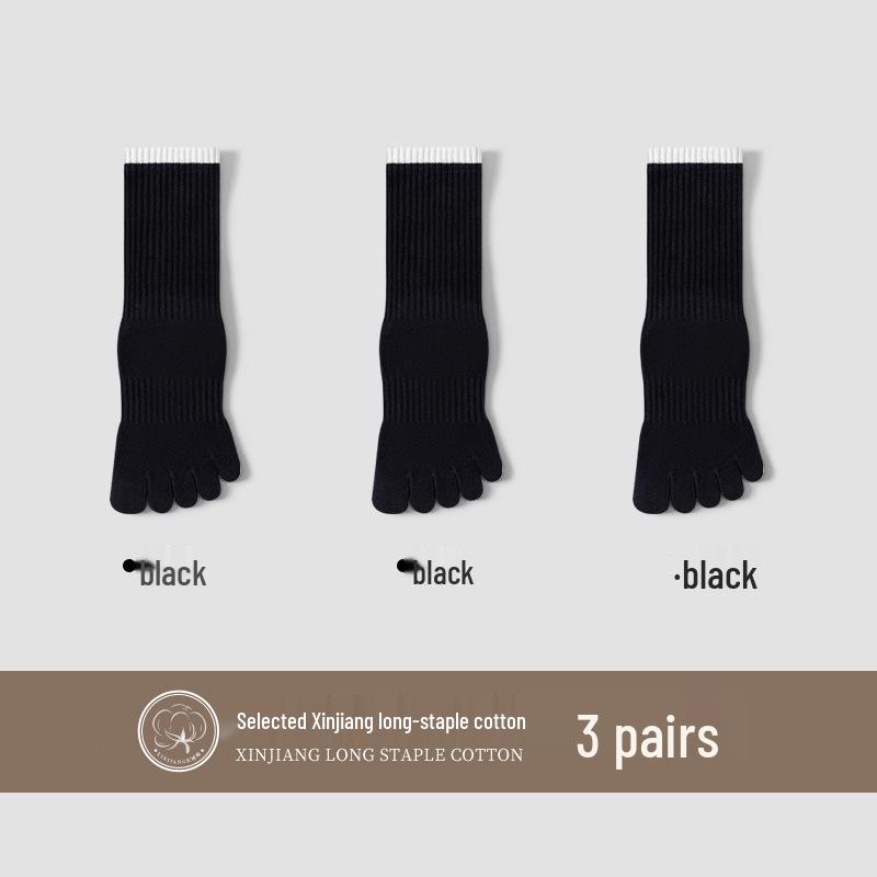 Women's Five-Finger Yoga Socks - Pure Cotton, Odor-Resistant, Sweat-Absorbent, Breathable, Antibacterial, Mid-Calf Toe Socks for Autumn/Winter.