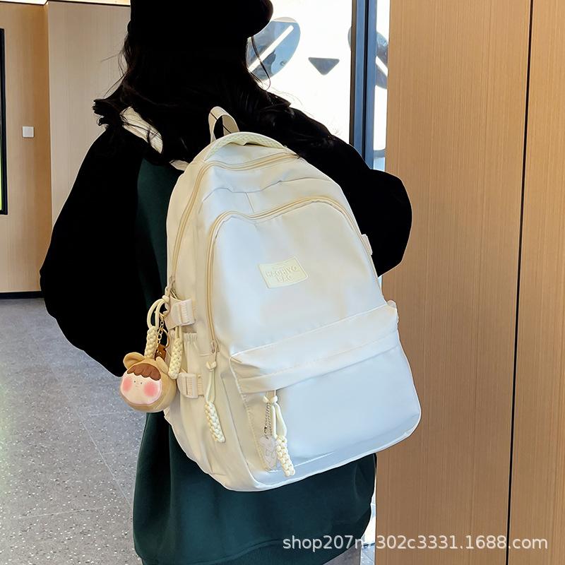 Schoolbag Solid Color Cream Japanese Backpack Ins Girl College Style College Student School Bag Casual Versatile High School Backpack