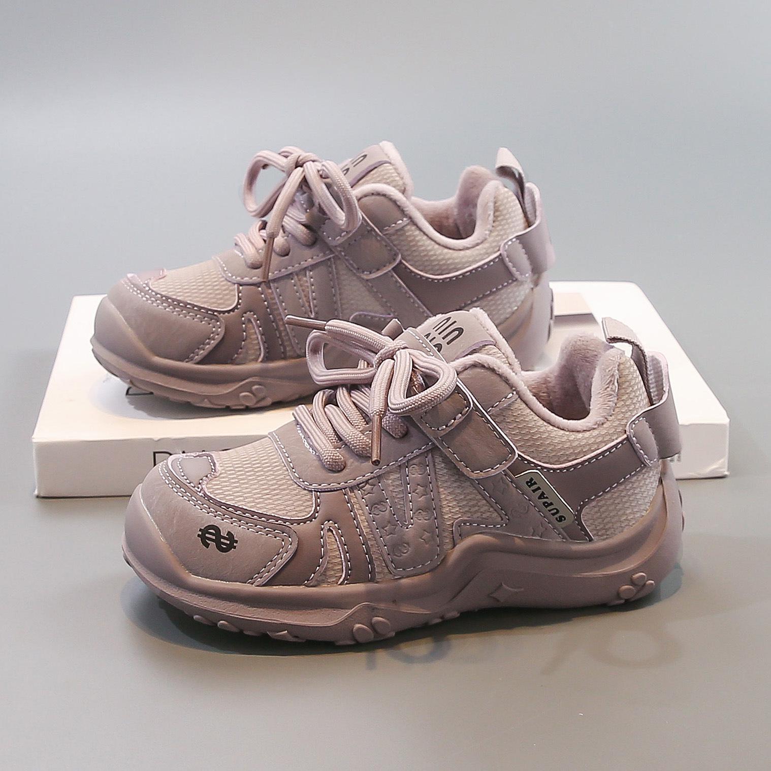 Winter 2025 Kids  Sports Shoes: Warm, Anti-slip, Velvet-lined for Boys and Girls 27 фиолетовый