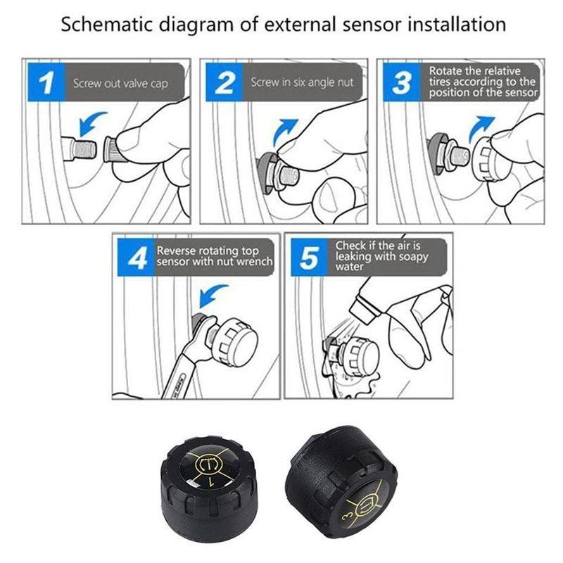 For Android/For IOS Compatible 4 External Motorcycle TPMS Bluetooth 5.1 Tire Pressure Monitoring Sensors