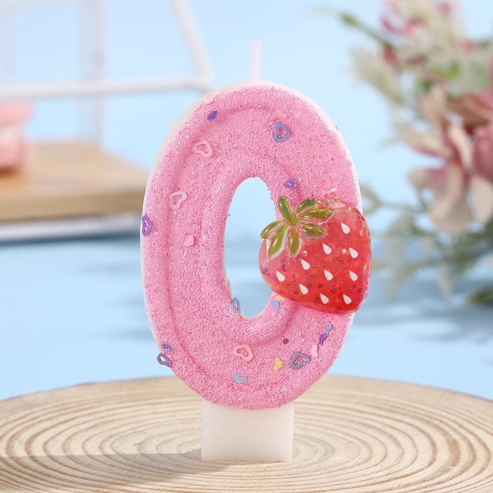 Pink Heart Strawberry Number Candles: Creative Children's Birthday Cake Decorations 0-9