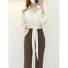 Style Latte Women 2way Scarf Wrap Collar Shirt Blouse