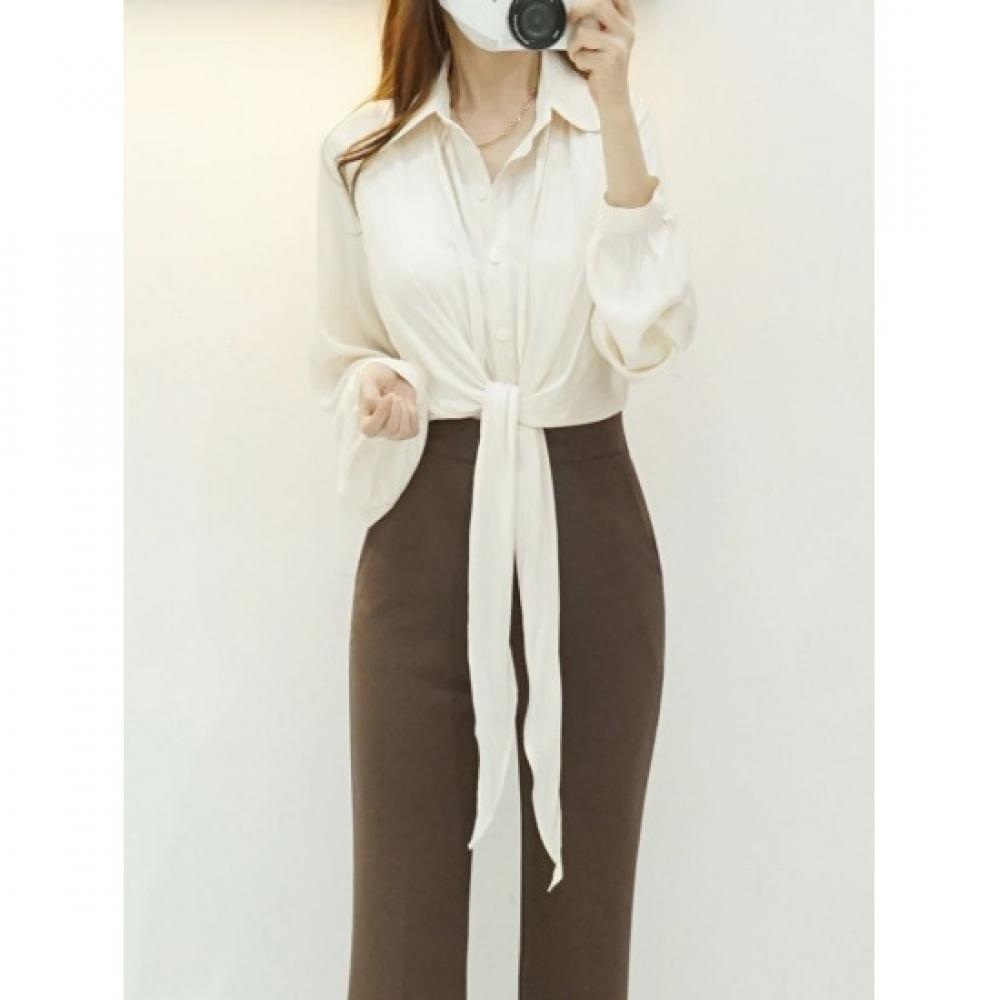 Style Latte Women 2way Scarf Wrap Collar Shirt Blouse