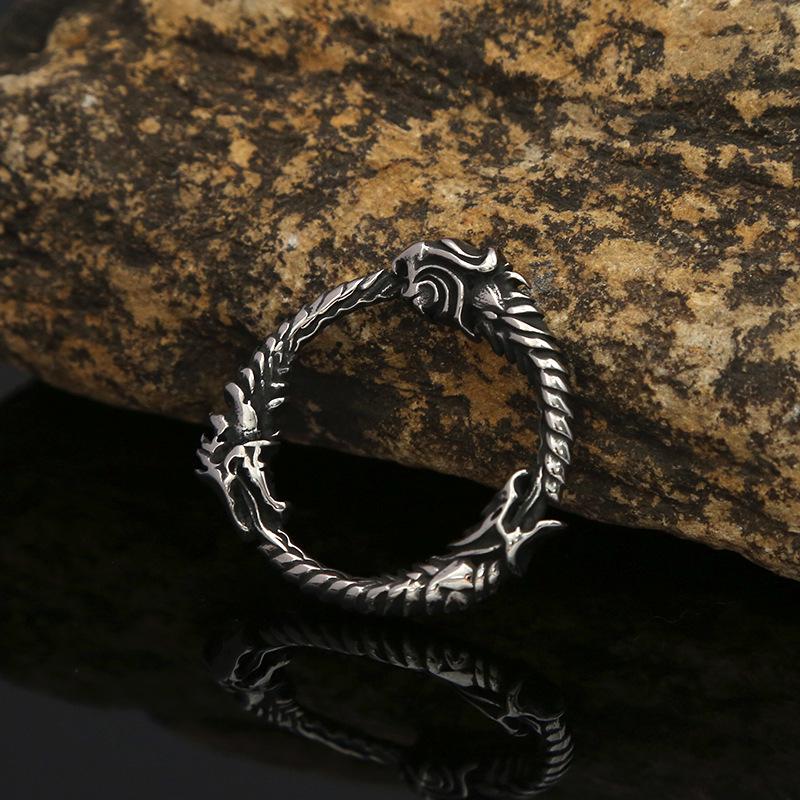 Men's Retro Titanium Steel Wolf & Dragon Head Pendant Necklace
