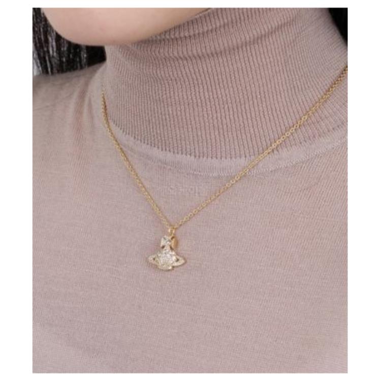 VIVIENNE WESTWOOD Natalina Saturn Crystal Shell Design Necklace Unisex Necklace Gold 630203D302R102