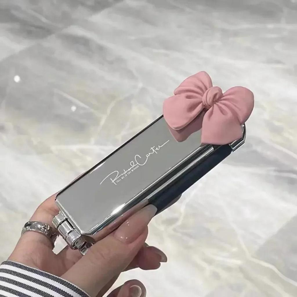 Sliver Bow Folding Air Cushion Comb with Mirror  Diamond Bling Rhinestone Cosmetic Travel Pocket Small Hair Brush Makeup Tools