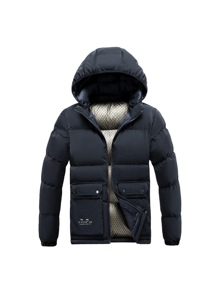 Comfortable and Versatile Jacket Light Cotton Jacket Men's Models Winter Solid Colour Removable Cap Thickened Hooded Slim Jacket Men