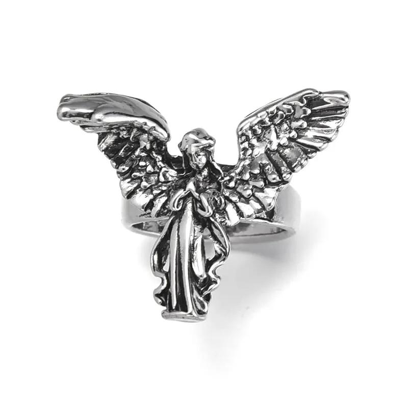 

Vintage Punk Distressed Angel Couple Ring Gothic Geometric Angel Five Finger Rings Hip Hop Hyperbole Anime Ring Jewelry