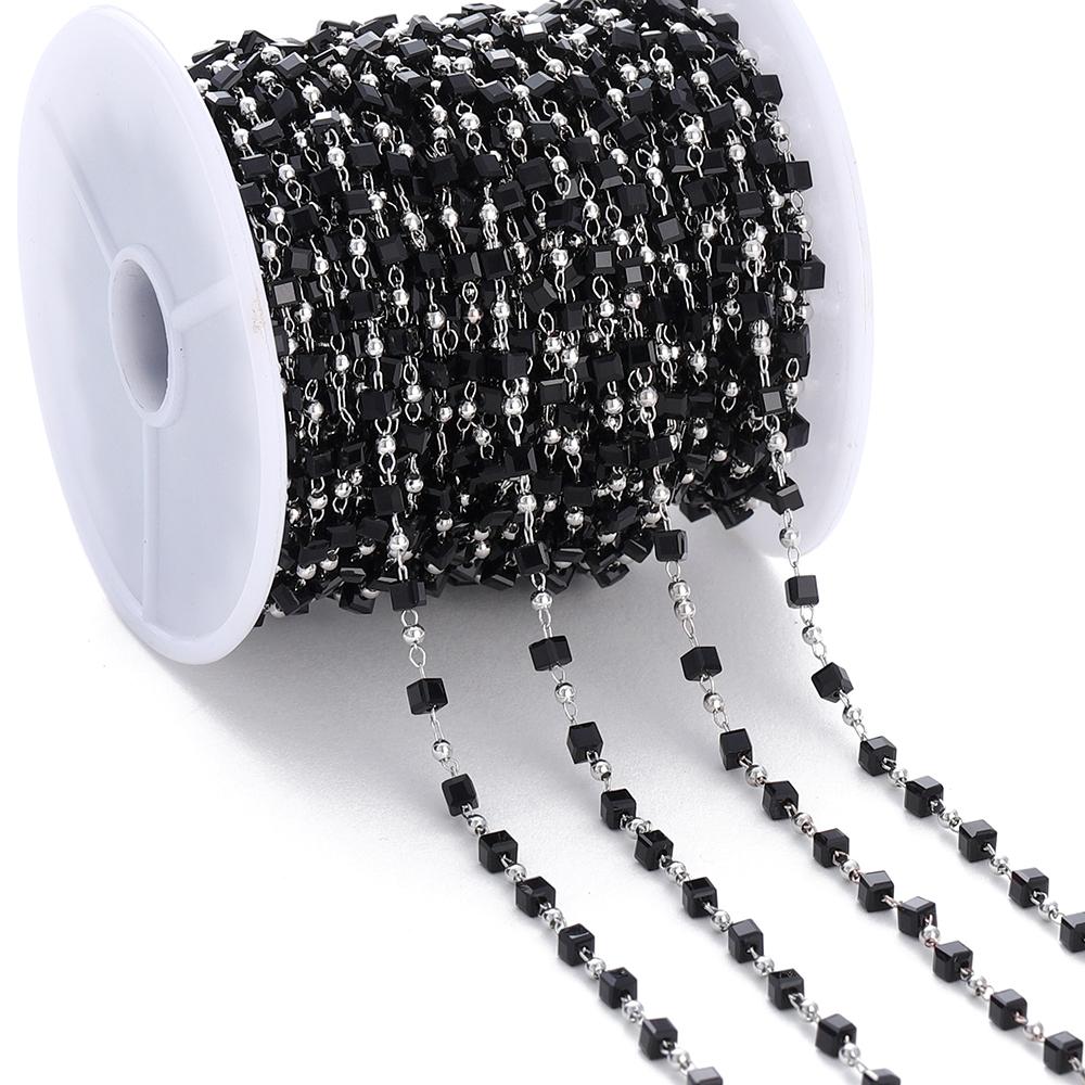 1Meter Colorful Cube Stone with Copper Beads Chains Necklace Chain for DIY Anklet Bracelets Handmade Jewelry Making Accessories