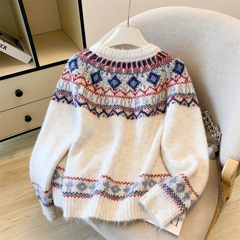 DIMANAF 2025 Autumn Sweaters Cardigan Women Pattern Printing Buttons Sweaters Knitting Loose White Sweater