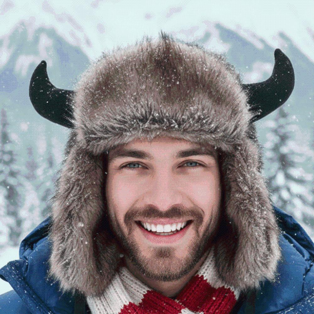 Windproof Fabric Faux Fur Hat Mink Texture Ear Flap Headwear Bull Horns Bonnet Cold Weather