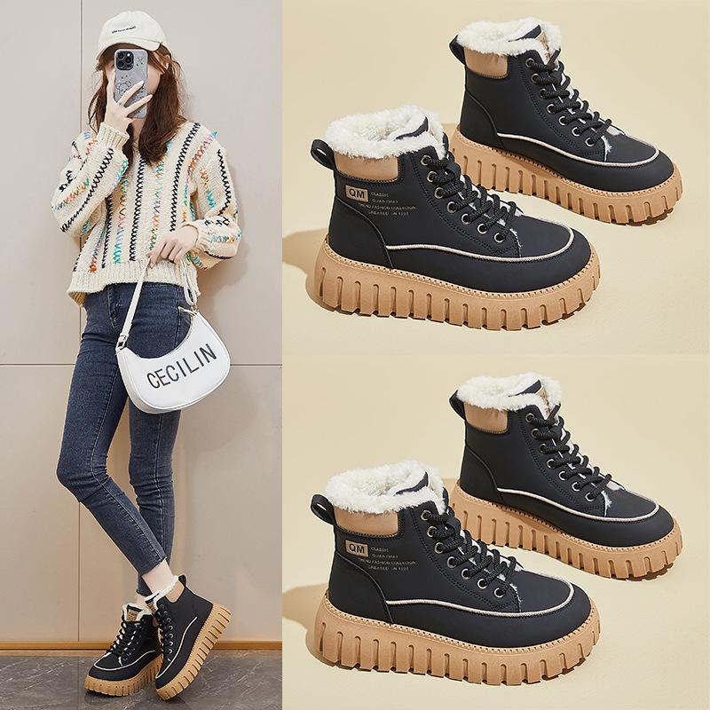 Ins Velvet Martin Boots Women's Winter New Casual Shoes Heightening Student Thermal Locomotive Boots KT