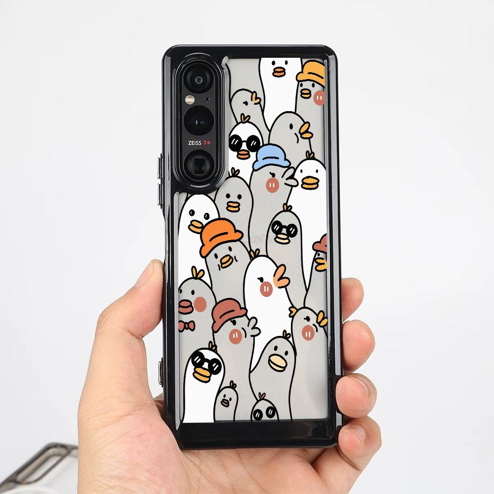 "Cute Duck"Hard Transparent Phone Case For Sony Xperia 1 V VI VII VIII Xperia 5 V Xperia 10 V VI VII/ Shockproof Sony Cover