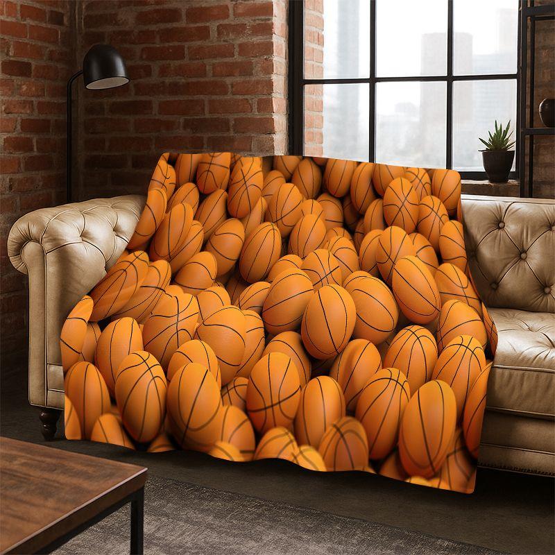 Retro Basketball Court Cartoon Sports Flannel Blanket Soft Warm Throw Blanket for Bedroom Living Room Bed Travel Camping Picnic