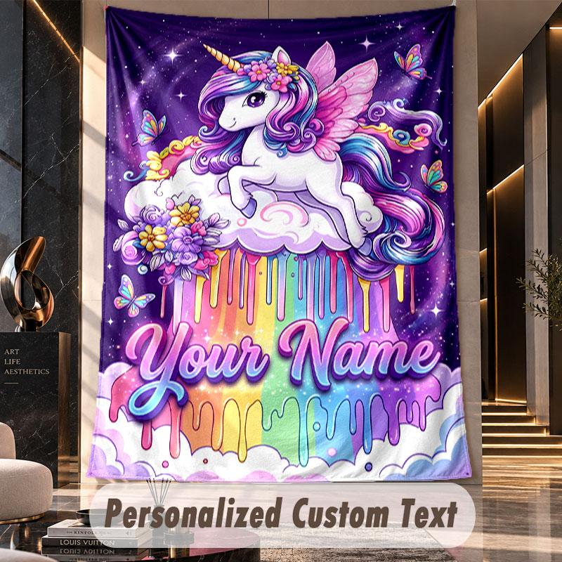 Unicorn (374) Theme Custom Tapestry Personalized Custom Name Text Wall Hanging Tapestry Home Decor Background Cloth