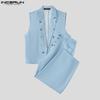 INCERUN 2PCS Two Pieces Men Sleeveless Texture Cropped Waistcoat and Long Straight Pants Sets