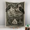 Tapestry Viking Crows Dragons Ships Vegvisir Valknut Norse Woodcut Wall Hanging for Nordic Pagan Man Cave Decor