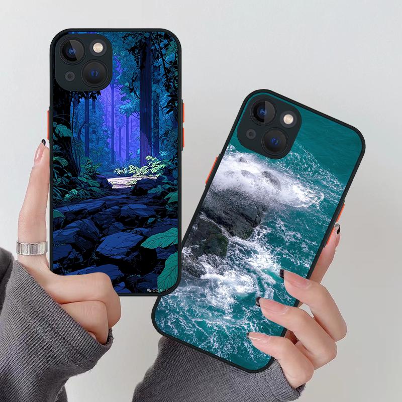 Anime Landscape Scenes Black Phone Case For iPhone 16 15 11 12 14 13 Pro Max Mini X XSMax XR 7 8 Plus SE4 16e Silica Cover Funda