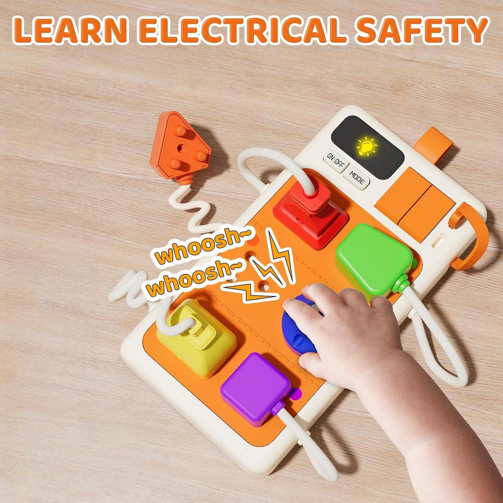 Toys Montessori Sensory Plug Outlet Busy Board Toy with Light Sounds,Color Shape Matching Toy Gifts for Todders Boys Girls