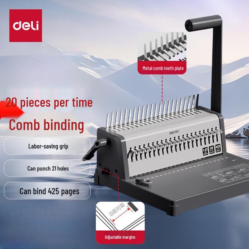 Deli 3873S 21-Hole Manual Comb Binding Machine CN plug (adapter included)