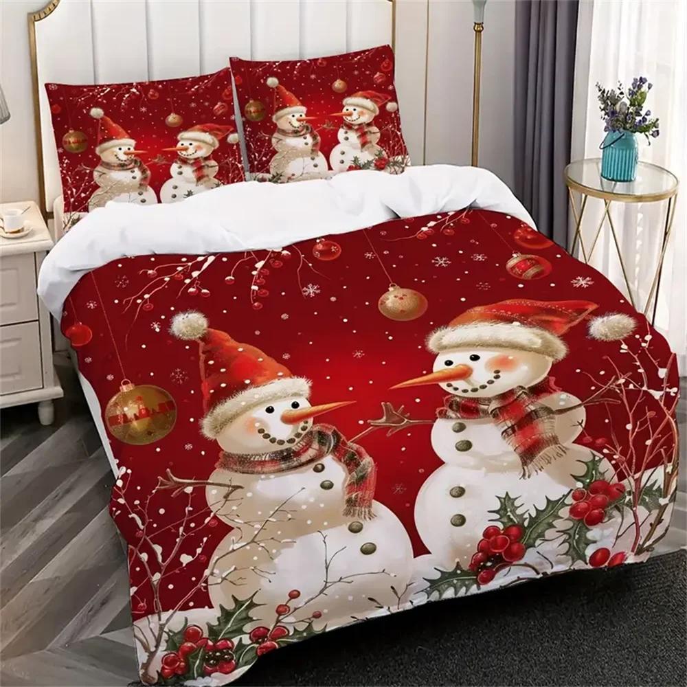 3pcs Soft & Cozy Christmas Snowman & Snowflake Print Duvet Cover Set - Includes 1 Duvet Cover and 2 Pillowcases, Perfect for Bed