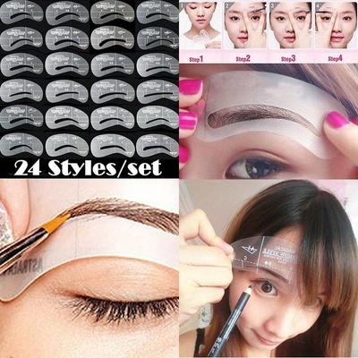 24 Styles Eyebrow Stencils DIY Reusable Drawing Card Thrush Brow Template Make Up Tools