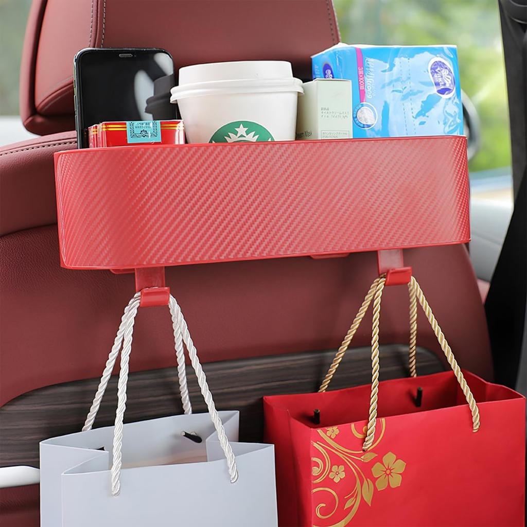 BELOMI Car Headrest Backseat Organizer With Cup Holder, Seat Back Hanging Storage Box With Hooks, Multi-Functional Drink Pocket Food Snack Phone Tray